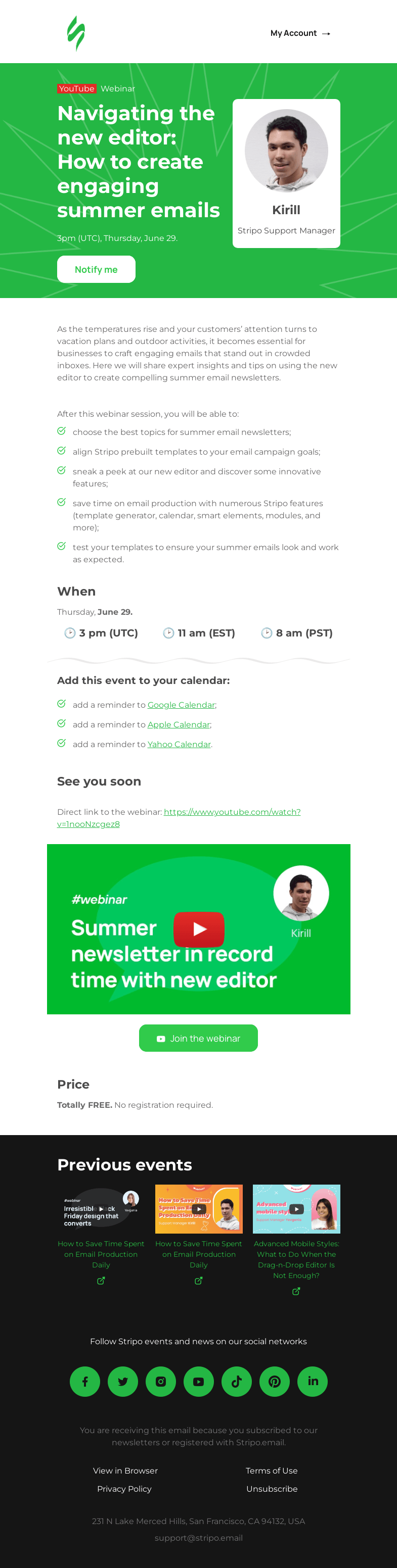 Письмо компании «Stripo» на тему «☀️ Navigating the new editor: How to create engaging summer emails»