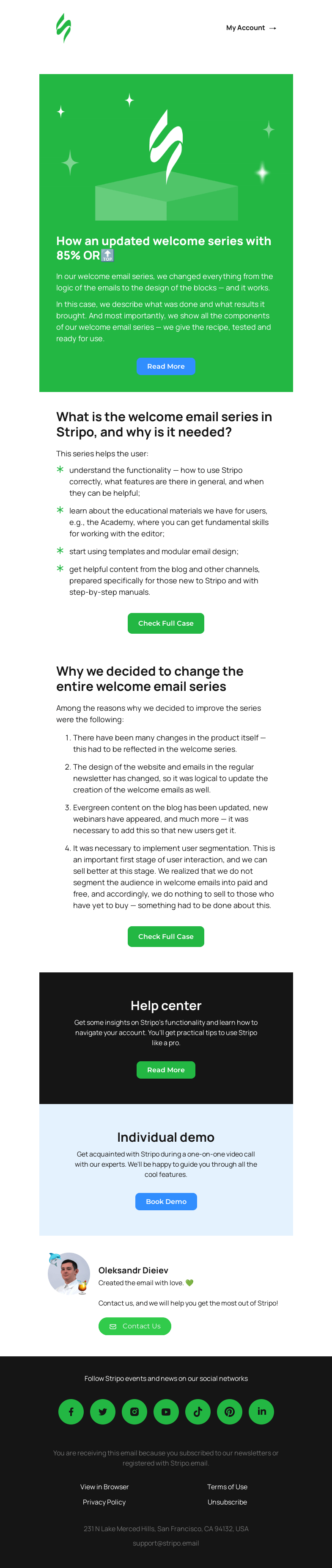 Письмо компании «Stripo» на тему «✅ From free to paid: How an updated welcome series helps Stripo users get started»