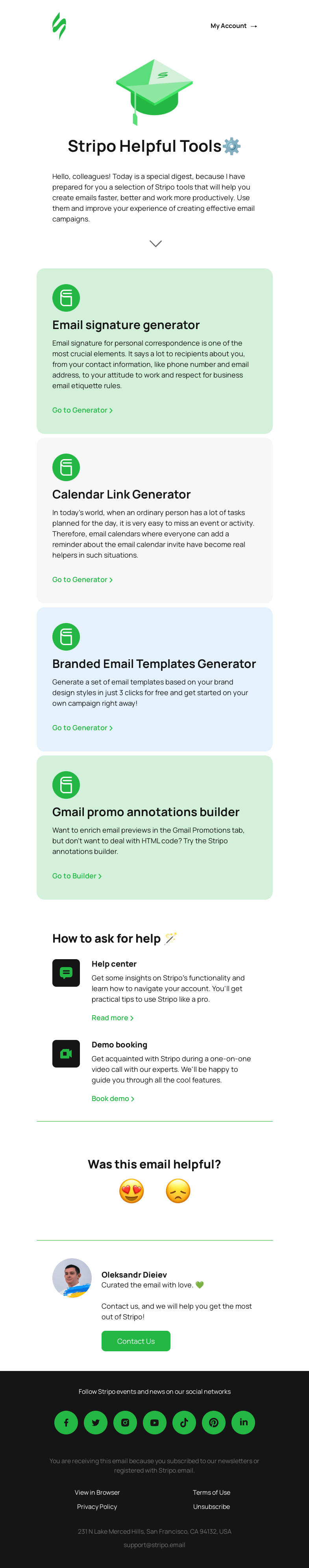 Письмо компании «Stripo» на тему «⚙️Stripo Helpful Tools: Create effective emails»