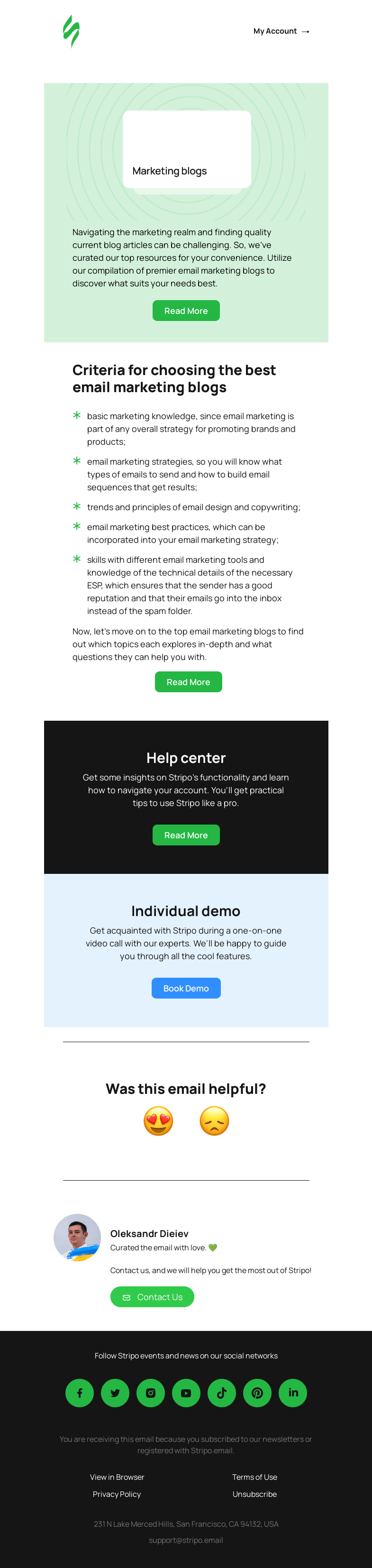 Письмо компании «Stripo» на тему «📯The best email design blog posts»