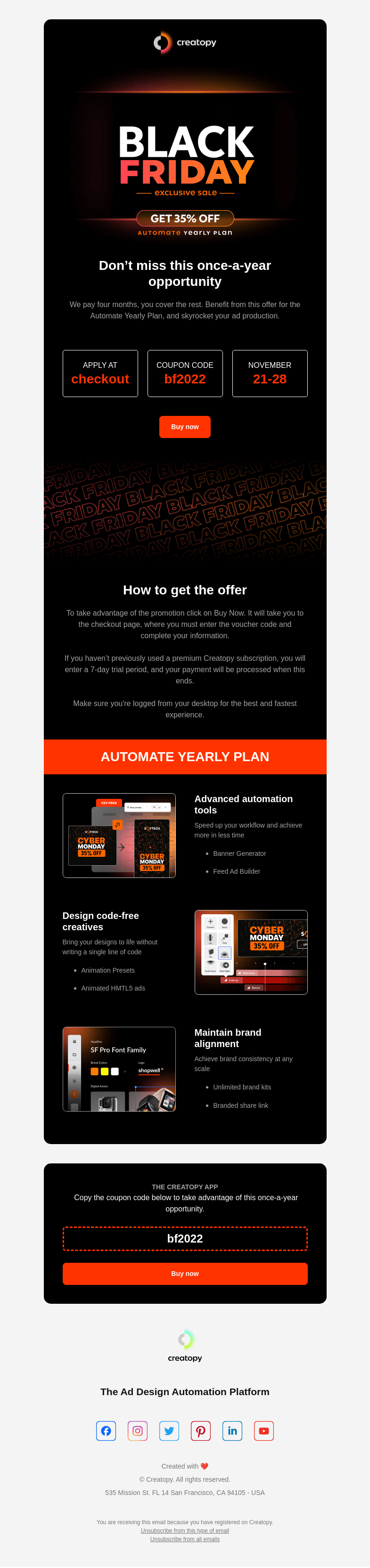 Письмо компании «Creatopy Team» на тему «Last Few Days of our Black Friday Sale»