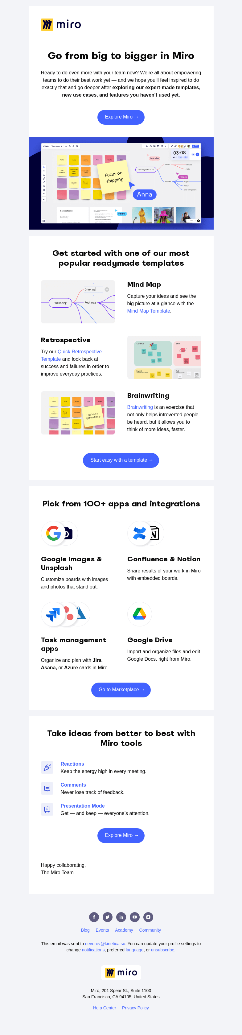 Письмо компании «Miro» на тему «There Is More Miro Can Do For You»