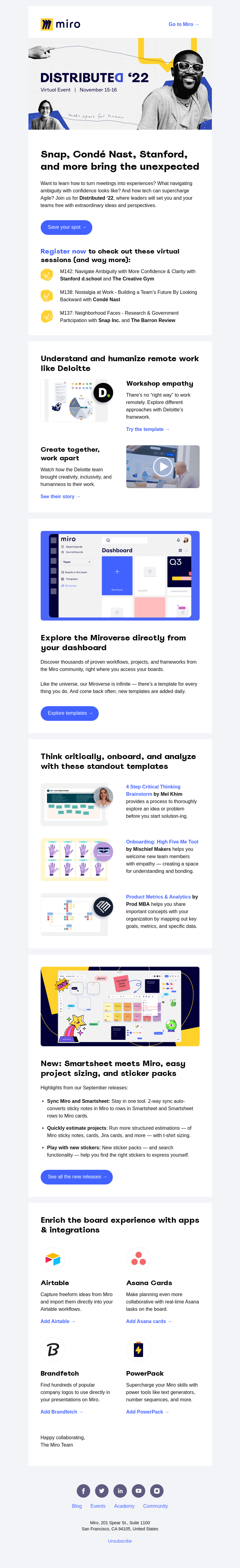 Письмо компании «Miro» на тему «Join Us Live: Snap, Condé Nast, Stanford, and More»