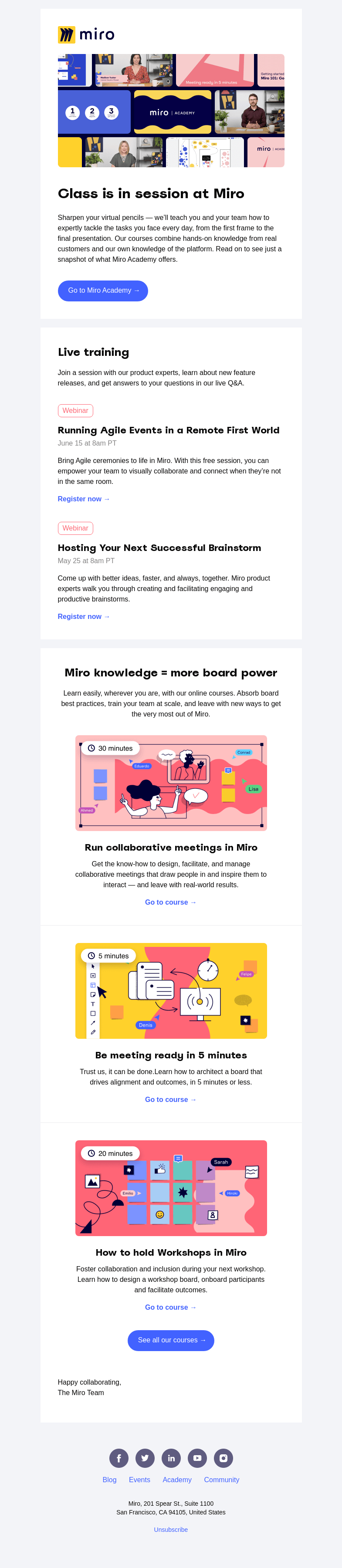Письмо компании «Miro» на тему «Master Miro with Miro Academy»