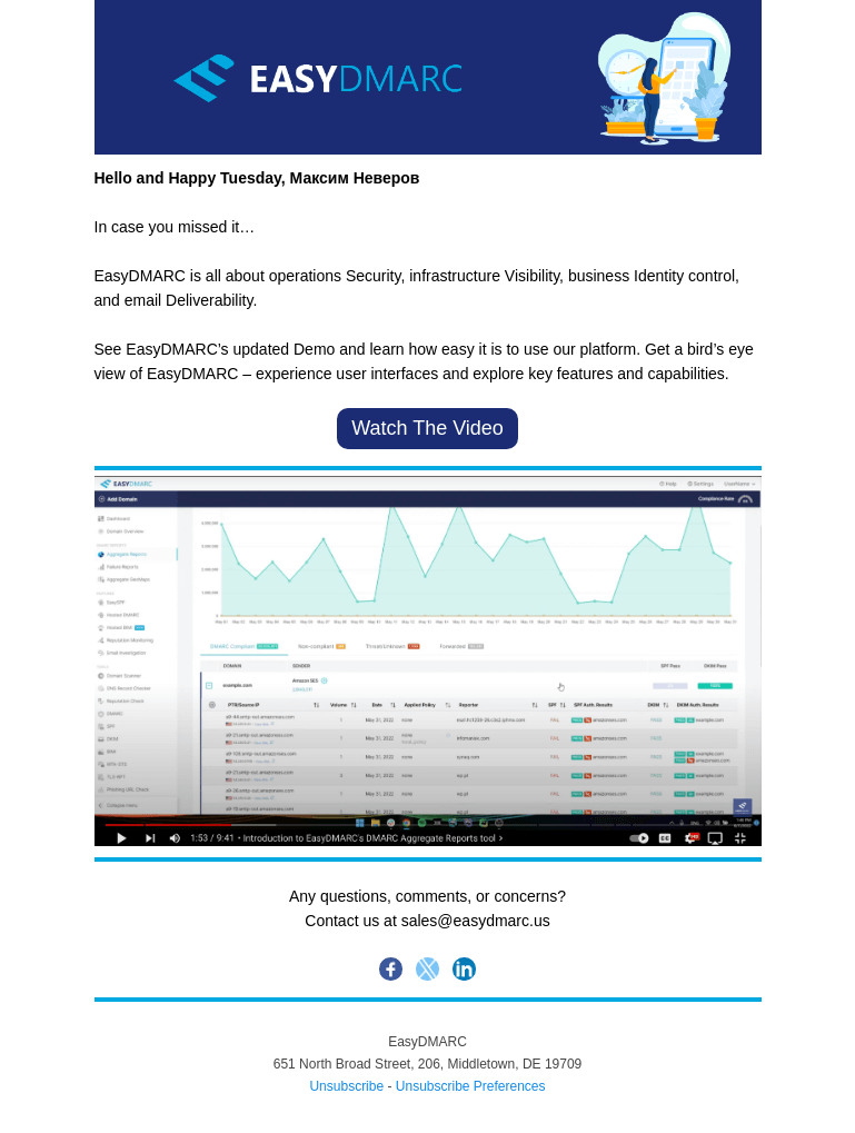Письмо компании «EasyDMARC» на тему «ℹ️»