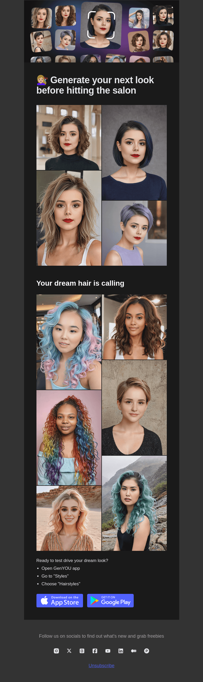 Письмо компании «Generated Photos team» на тему «🔥 Your dream hair is calling»