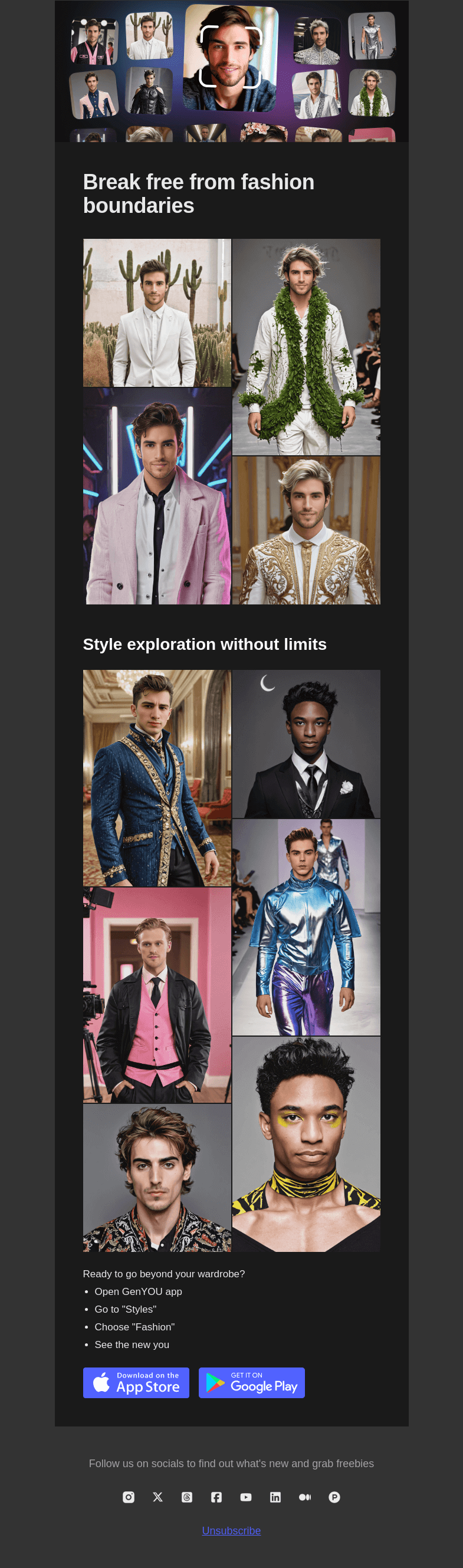 Письмо компании «Generated Photos team» на тему «👕 Men's fashion revolution: from classic suits to metallic futurism»