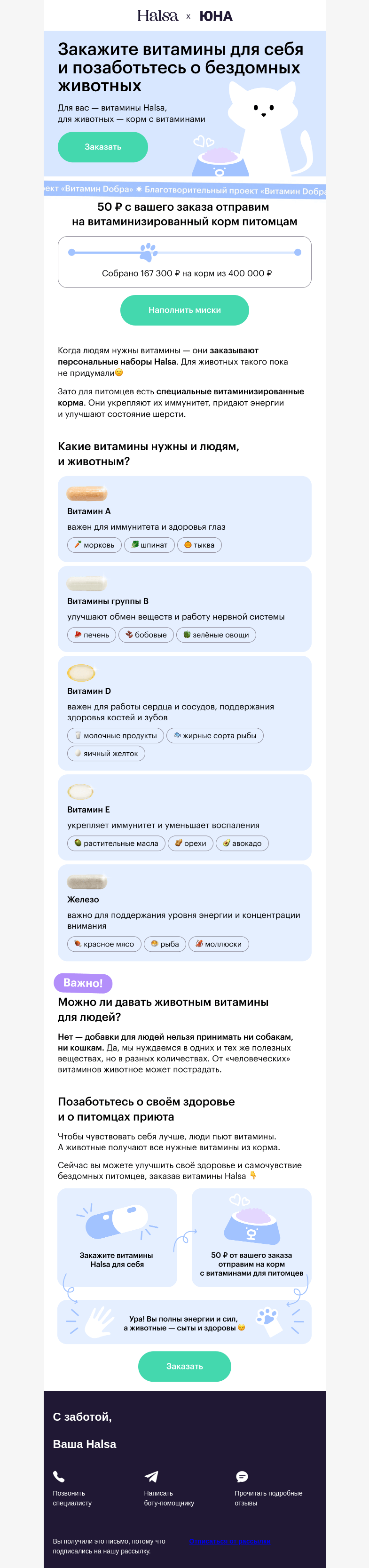 Письмо компании «Halsa» на тему «4 витамина для питомцев»