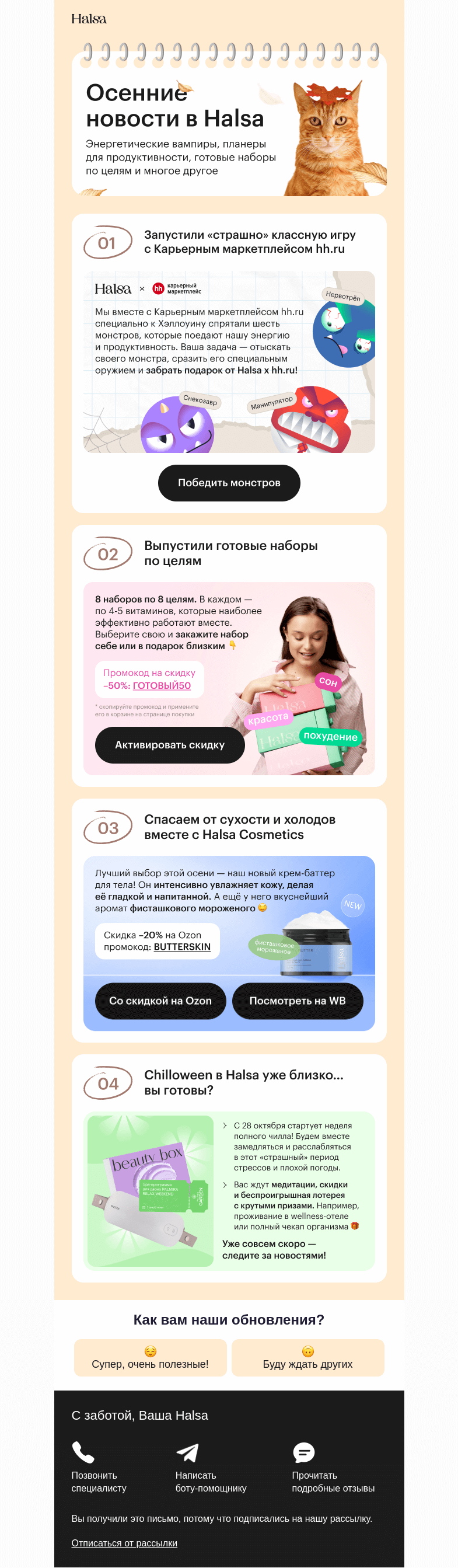 Письмо компании «Halsa» на тему «Наши новые продукты и проекты»