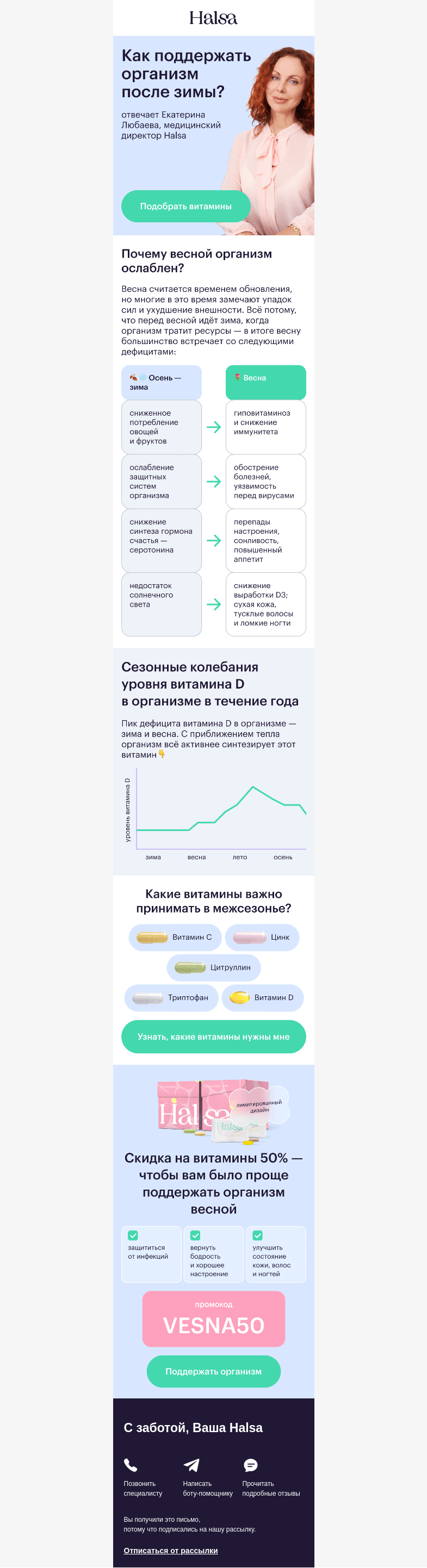 Письмо компании «Halsa» на тему «Как поддержать организм весной? 🌸»