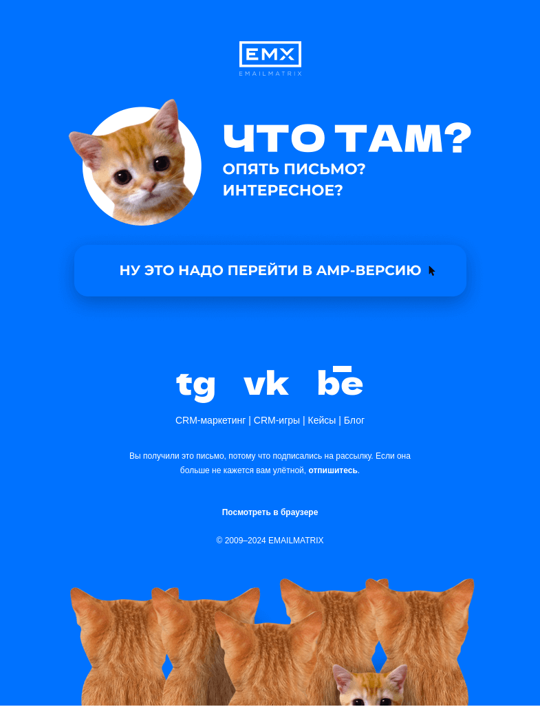 Письмо компании «EMAILMATRIX» на тему «Котикам такое интересно»