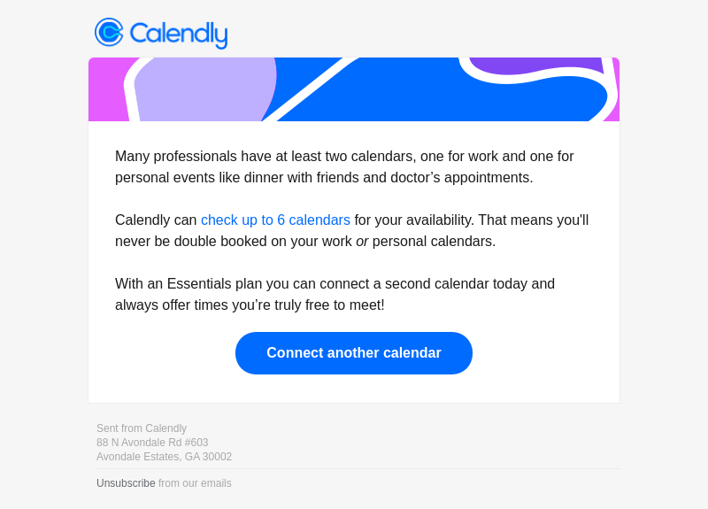Письмо компании «Calendly» на тему «Use more than one calendar?»