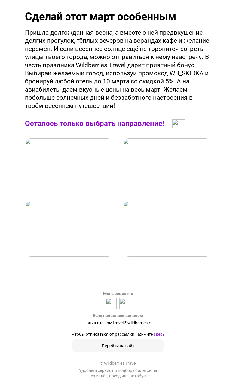 Письмо компании «Wildberries Путешествия» на тему «Скидки на авиабилеты для твоего идеального путешествия»