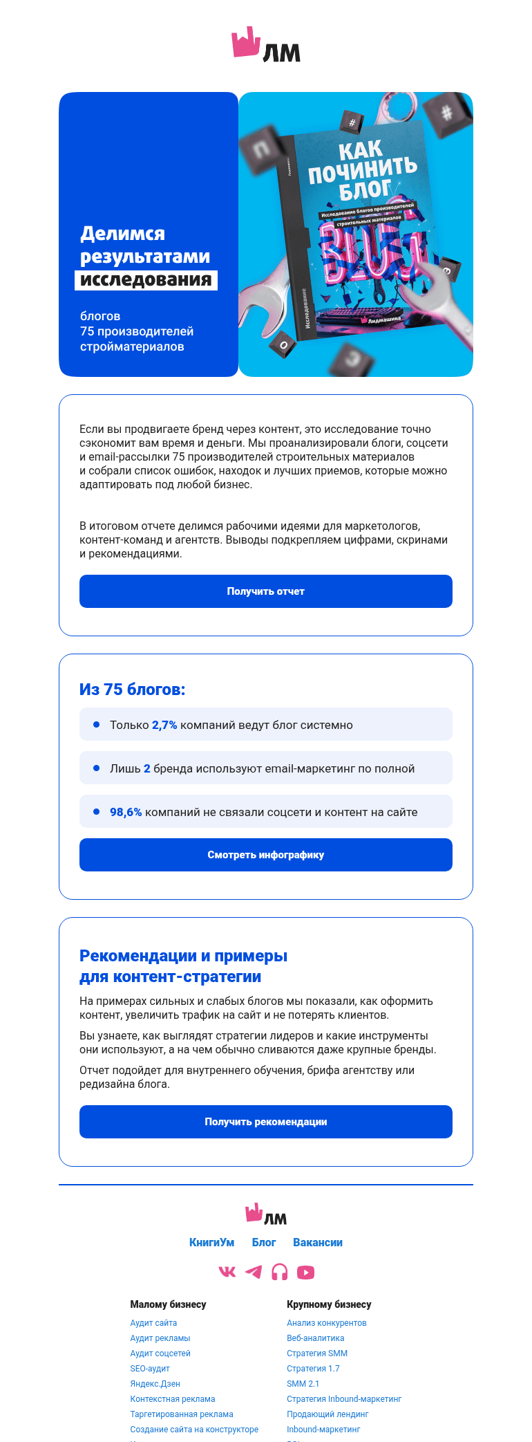 Письмо компании «Главред Лидмашины» на тему «Большое исследование блогов»