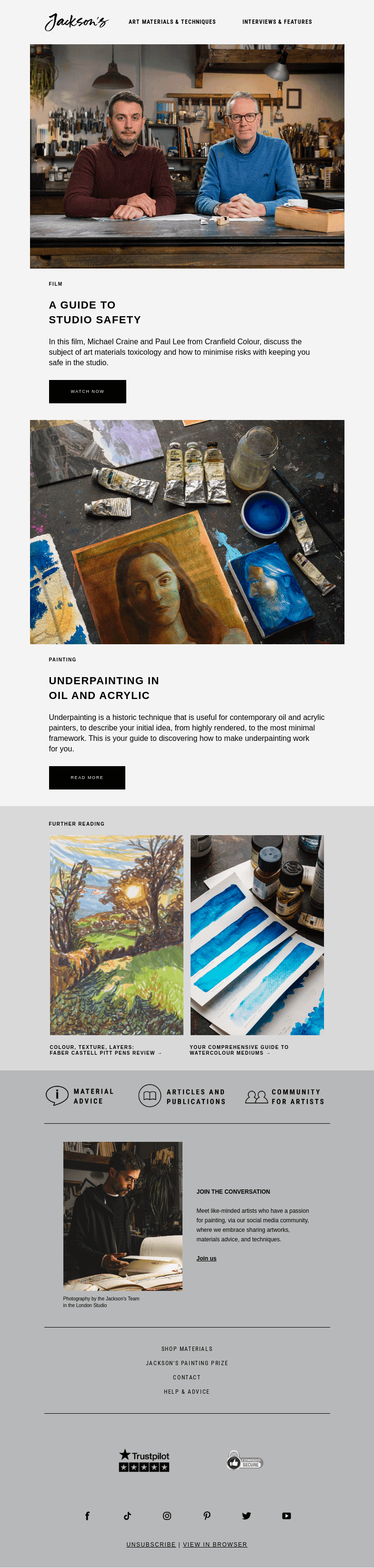 Письмо компании «Jackson's Art» на тему «Every Painter Should See This: A Guide to Studio Safety»