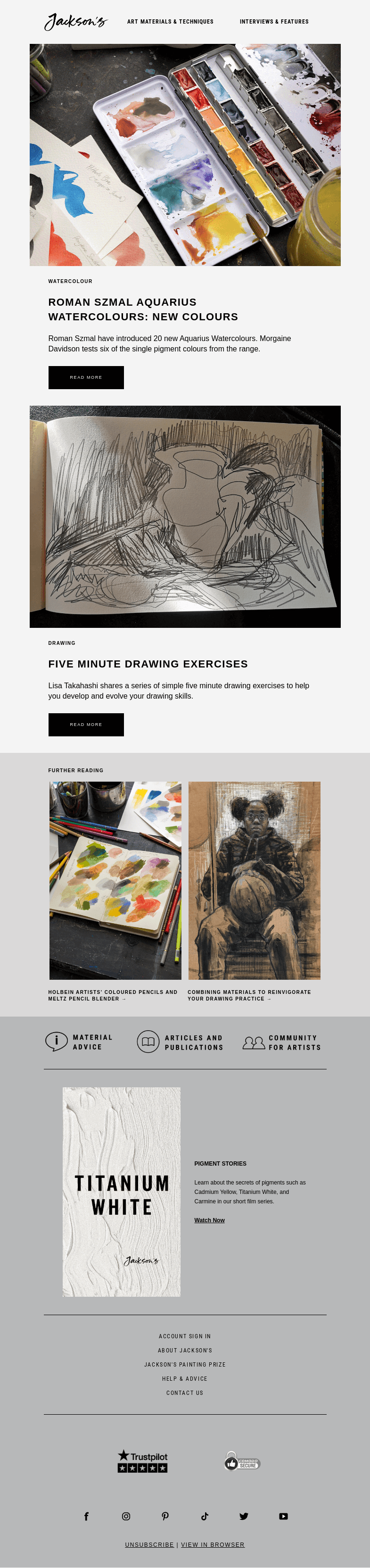 Письмо компании «Jackson's Art» на тему «Introducing 20 New Roman Szmal Aquarius Watercolours»
