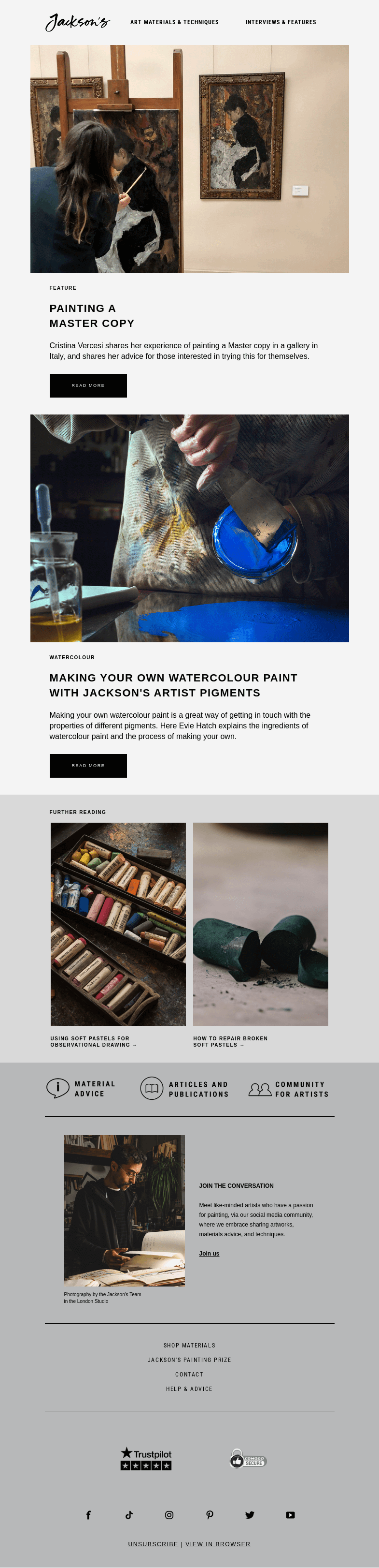Письмо компании «Jackson's Art» на тему «Painting a Master Copy»