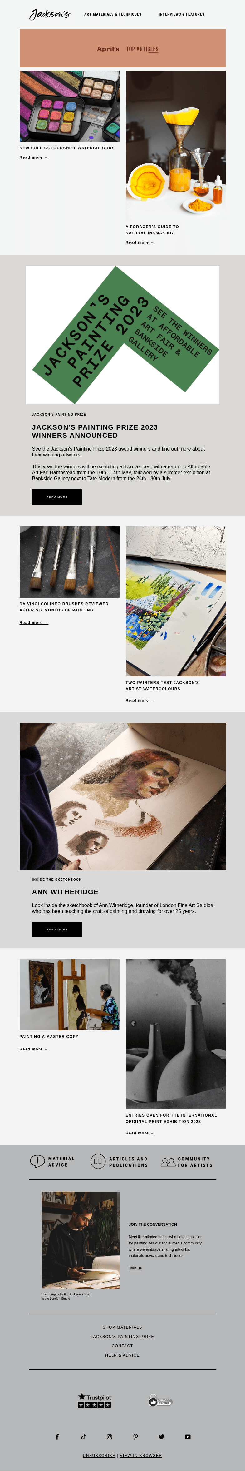 Письмо компании «Jackson's Art» на тему «April's Top Articles»