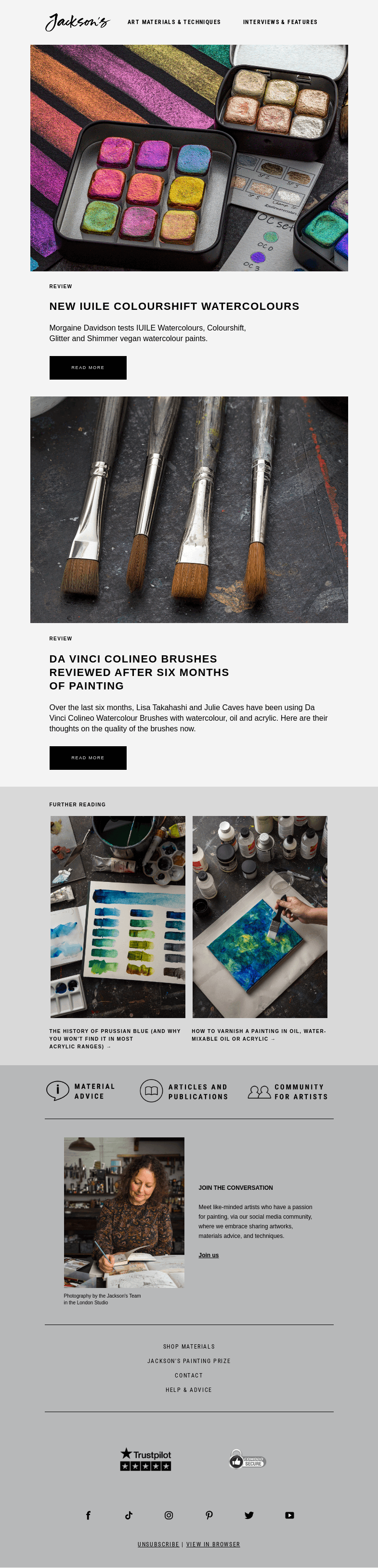 Письмо компании «Jackson's Art» на тему «New IUILE Colourshift Watercolours»