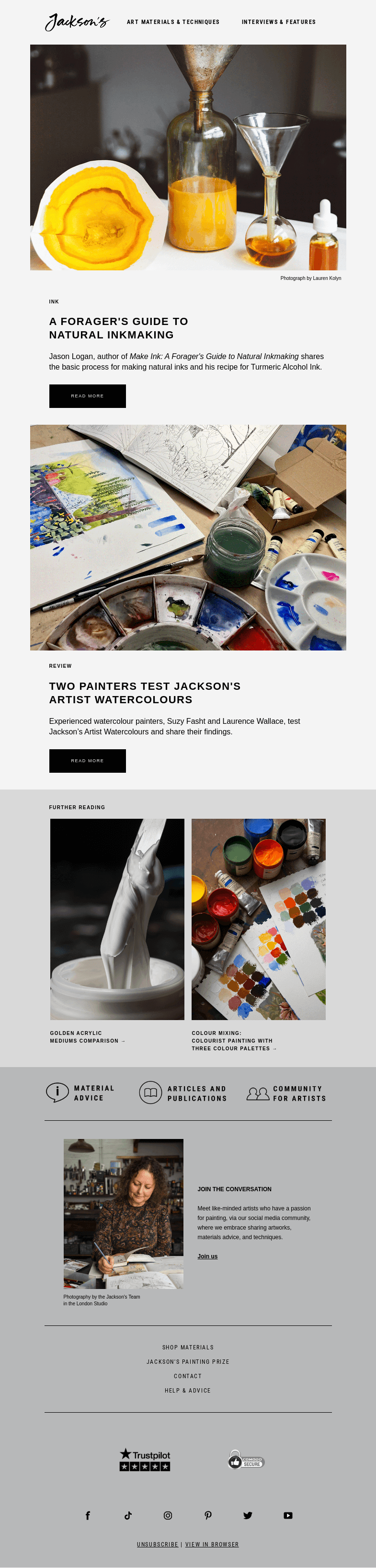 Письмо компании «Jackson's Art» на тему «A Forager's Guide to Natural Inkmaking»
