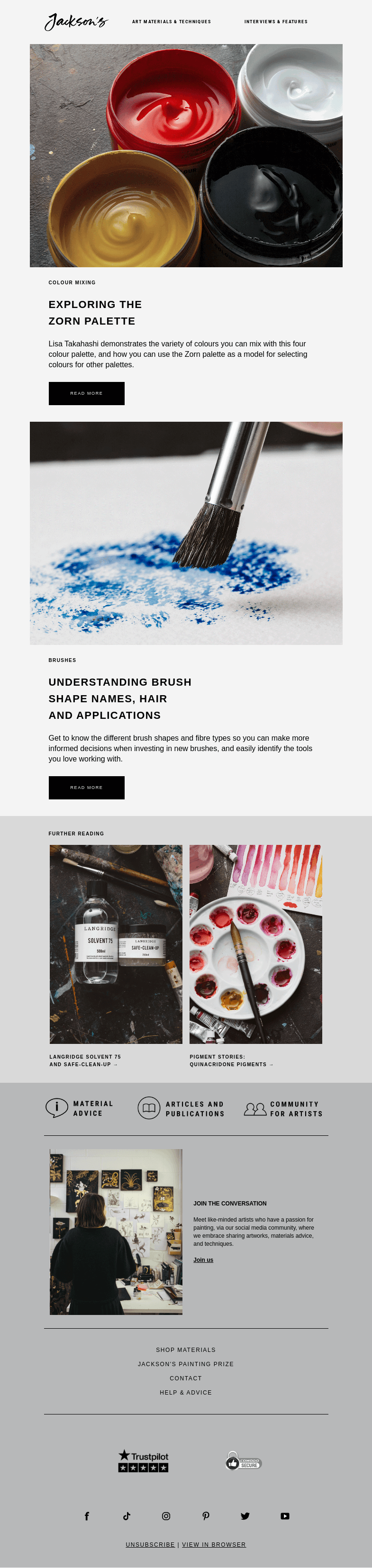 Письмо компании «Jackson's Art» на тему «Lisa Takahashi Explores the Zorn Palette»
