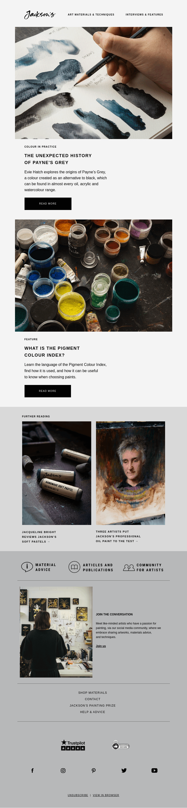 Письмо компании «Jackson's Art» на тему «The Unexpected History of Payne's Grey»