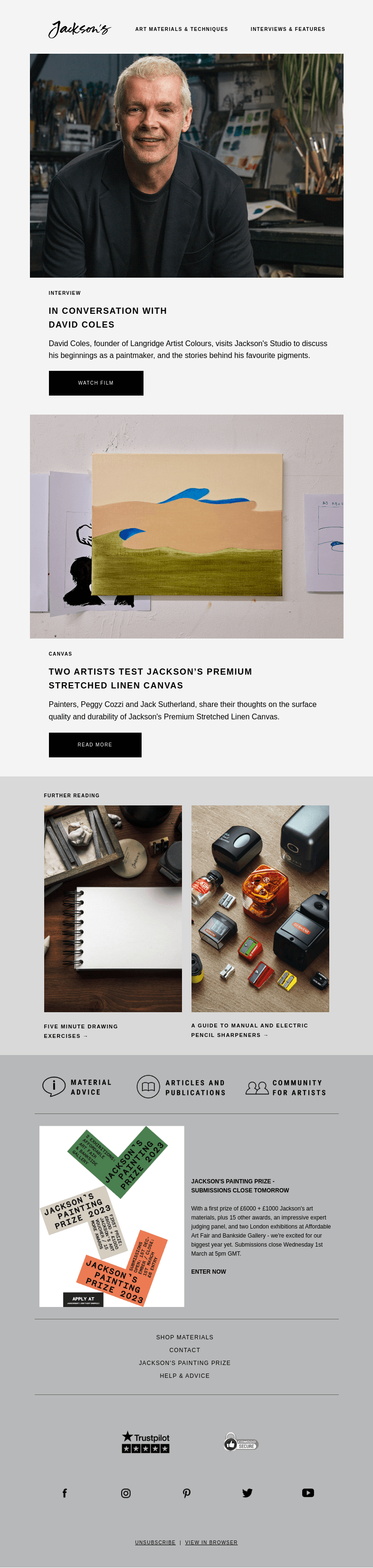 Письмо компании «Jackson's Art» на тему «In Conversation with David Coles of Langridge Artist Colours»