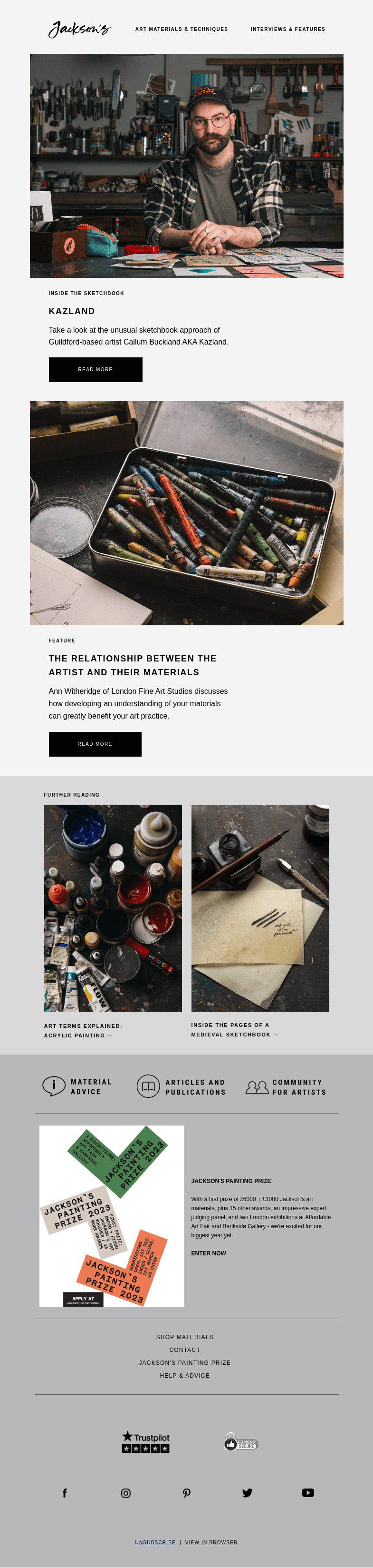 Письмо компании «Jackson's Art» на тему «Take a Look Inside the Sketchbook of Kazland»