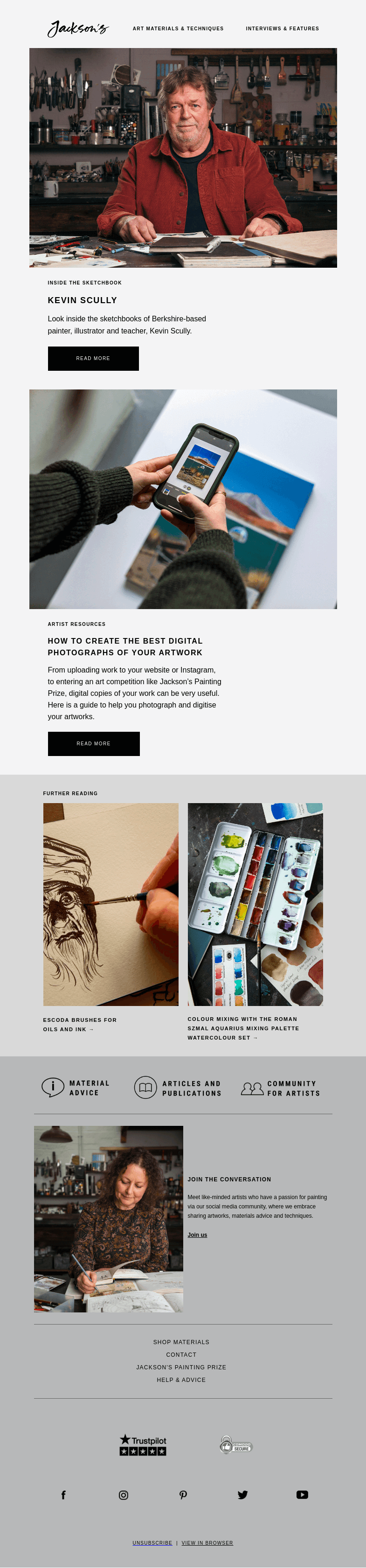 Письмо компании «Jackson's Art» на тему «Inside the Sketchbook of Kevin Scully»