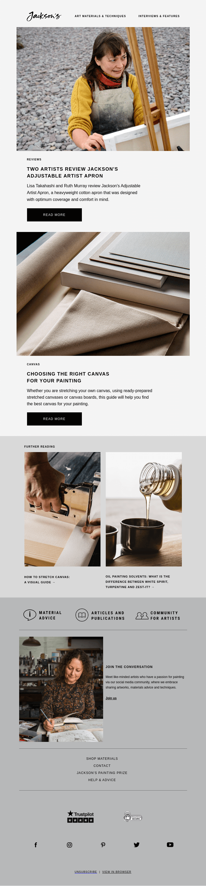 Письмо компании «Jackson's Art» на тему «Two Painters Review Jackson's Adjustable Artist Apron»