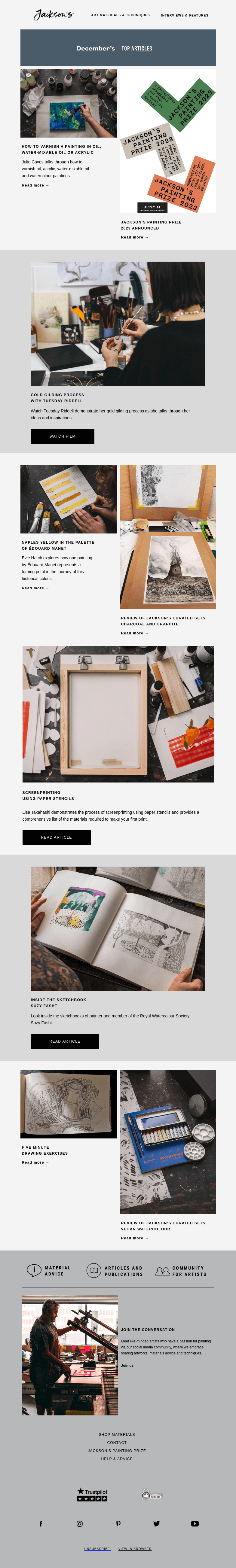 Письмо компании «Jackson's Art» на тему «December's Top Articles»