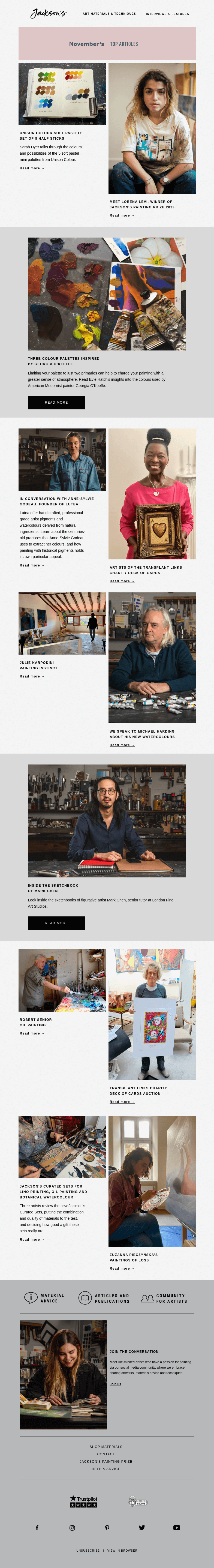 Письмо компании «Jackson's Art» на тему «November's Top Articles»