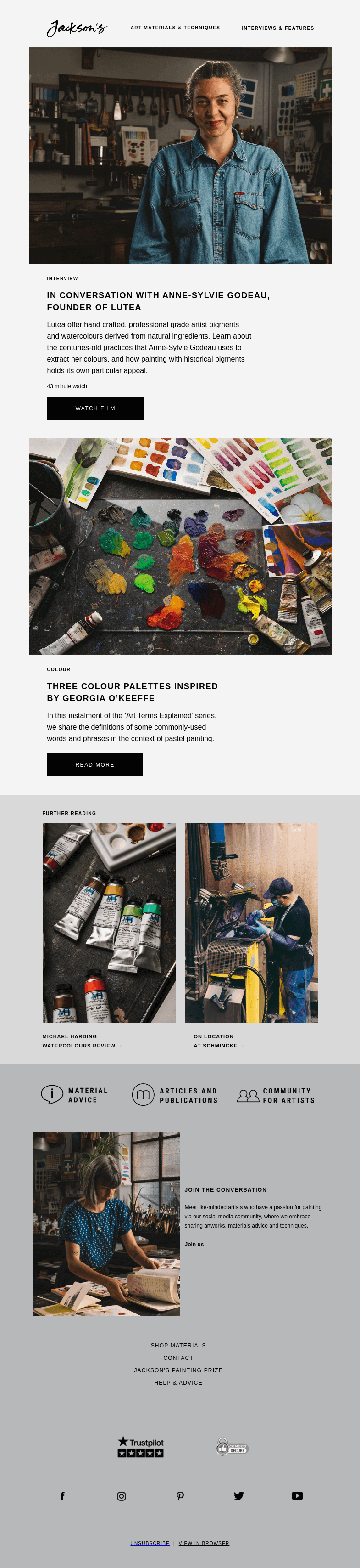 Письмо компании «Jackson's Art» на тему «In Conversation With Pigment Maker Anne-Sylvie Godeau From Lutea»