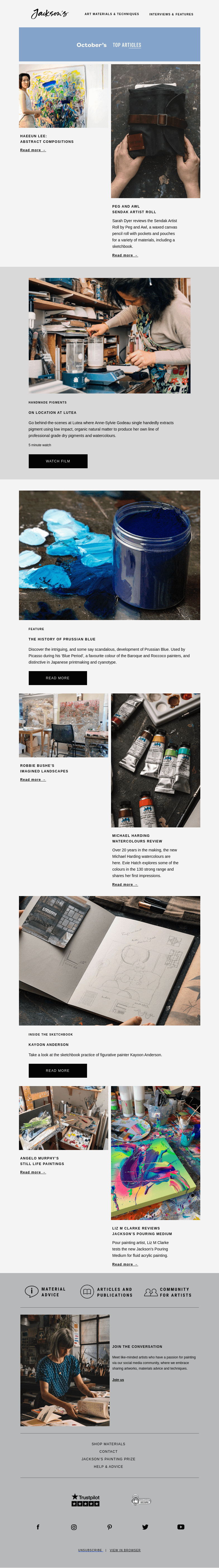 Письмо компании «Jackson's Art» на тему «October's Top Articles»