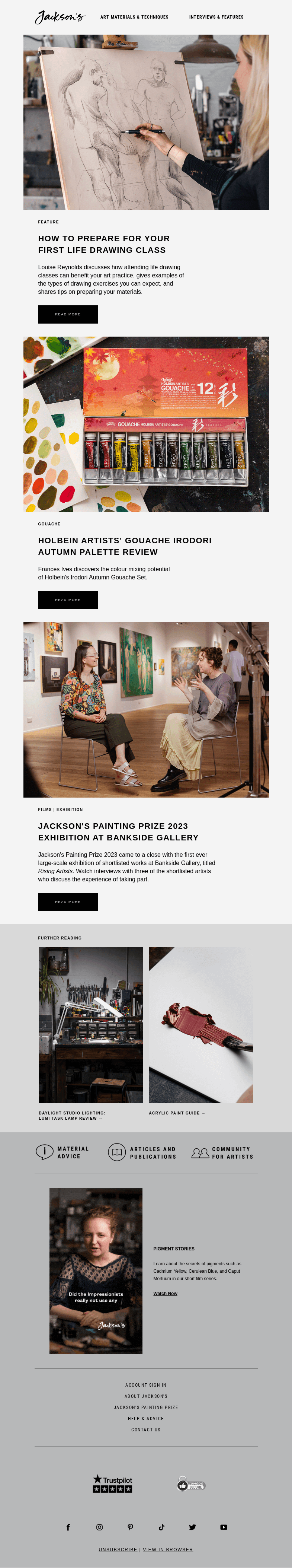 Письмо компании «Jackson's Art» на тему «A Guide to Making The Most of Life Drawing Classes»
