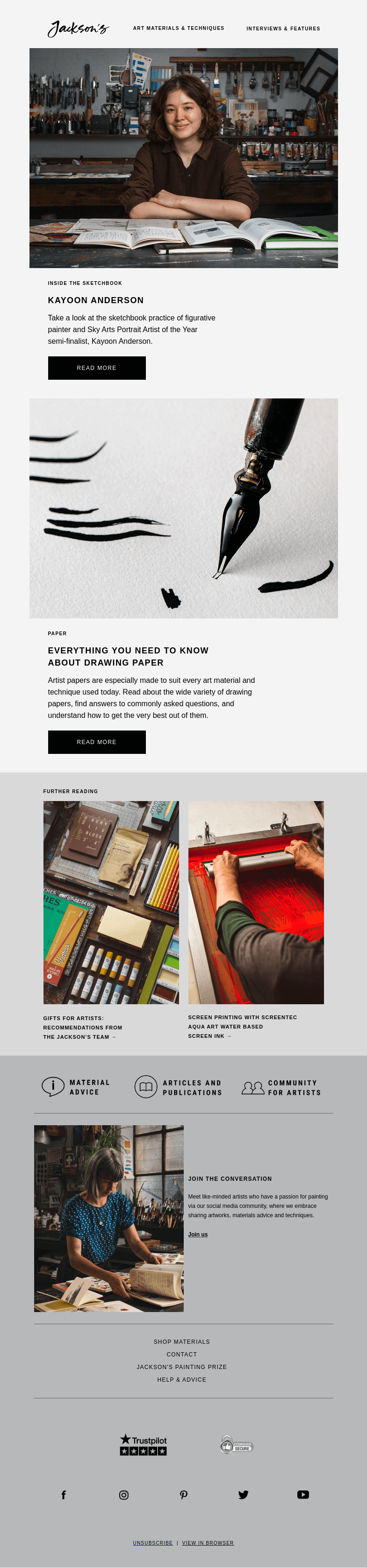 Письмо компании «Jackson's Art» на тему «Inside the Sketchbook of Kayoon Anderson»