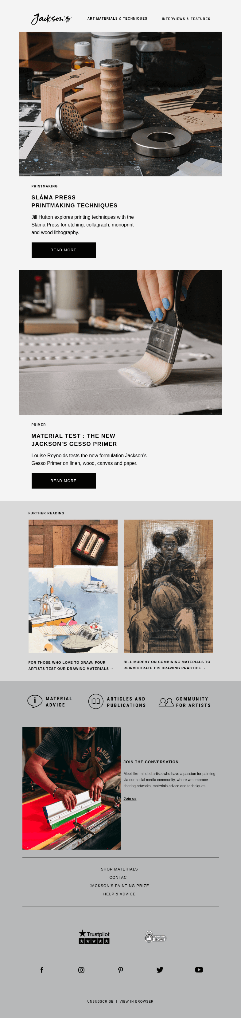 Письмо компании «Jackson's Art» на тему «Explore Printmaking Techniques With the »