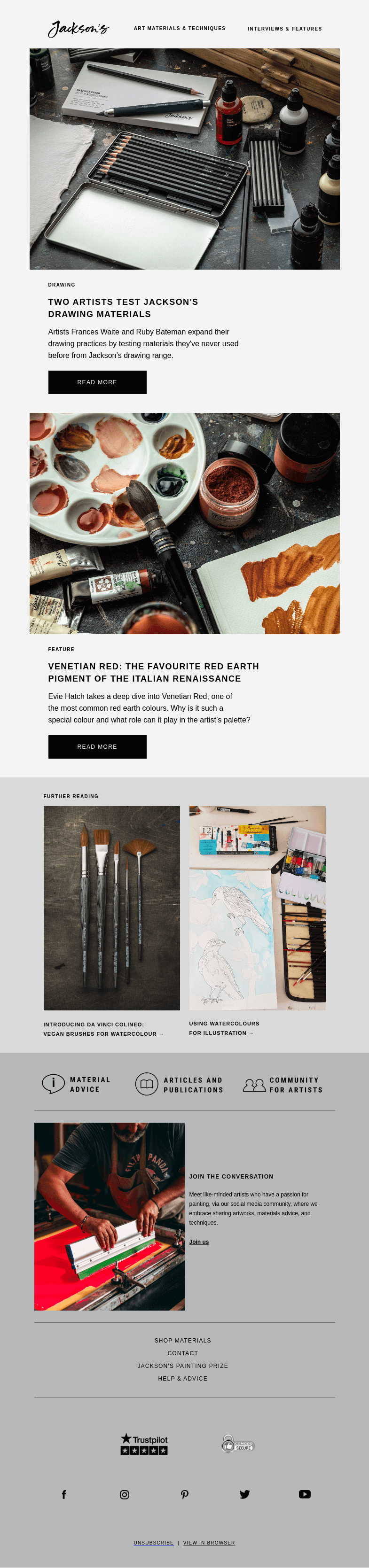 Письмо компании «Jackson's Art» на тему «Two Artists Put Jackson's Drawing Materials to the Test»