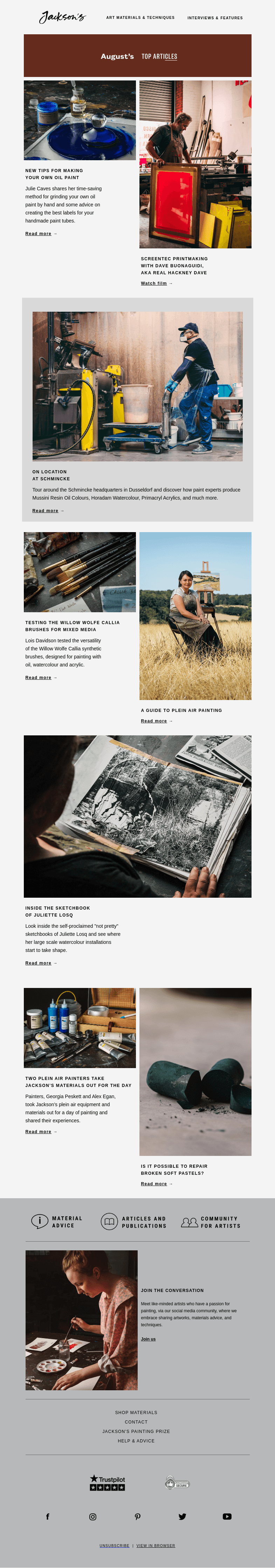 Письмо компании «Jackson's Art» на тему «August's Top Articles»