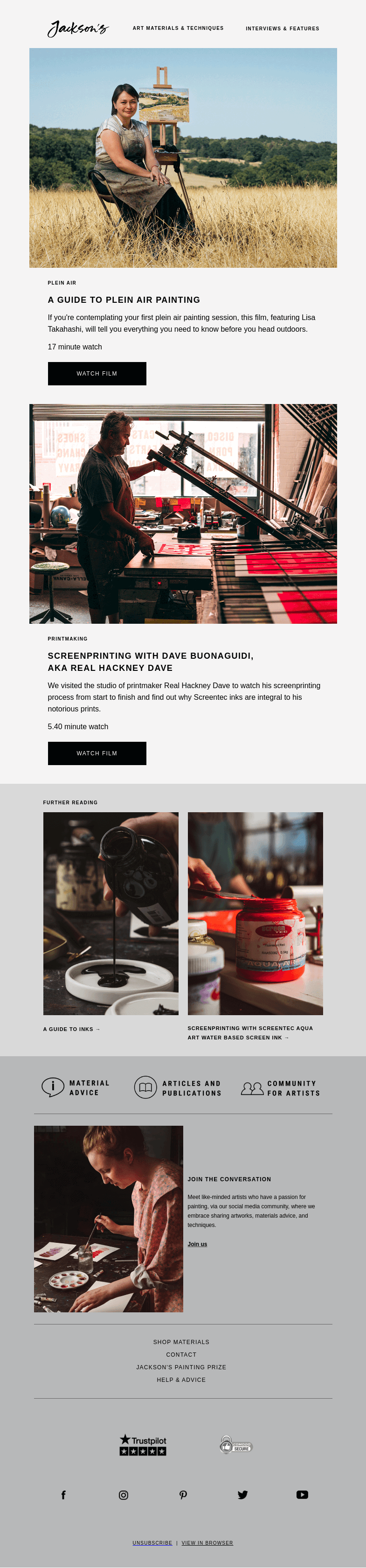 Письмо компании «Jackson's Art» на тему «Your Guide to Plein Air Painting»