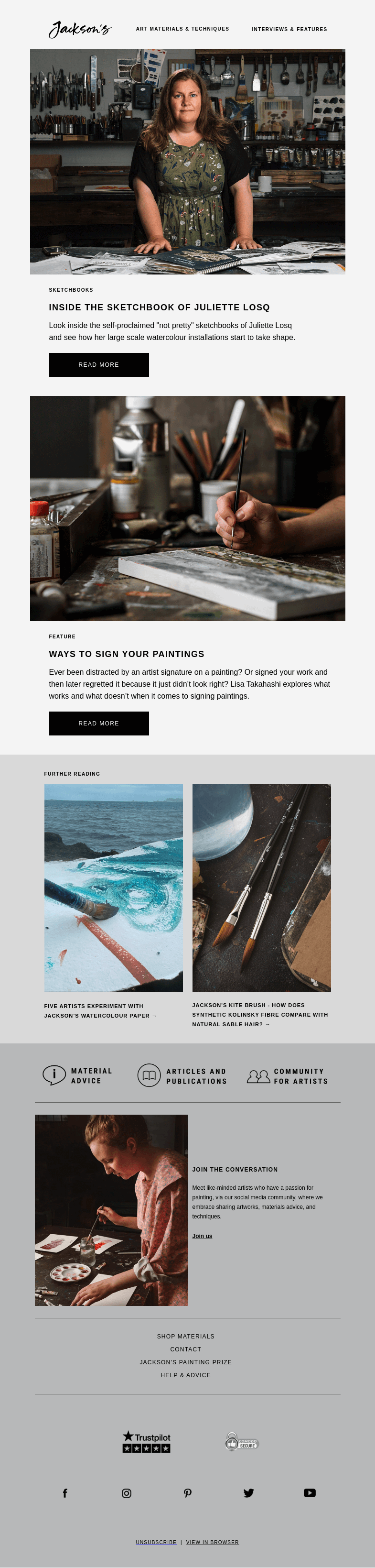 Письмо компании «Jackson's Art» на тему «Delve Inside the Sketchbook of Watercolour Artist Juliette Losq»