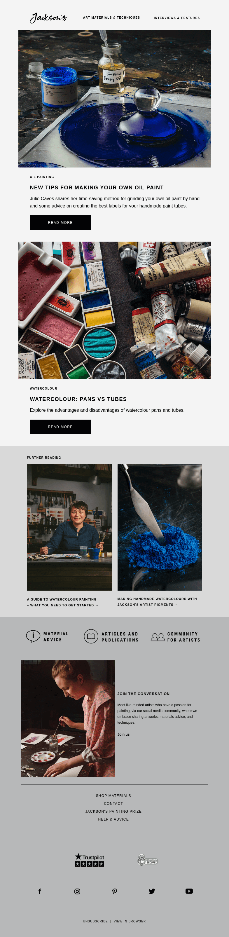 Письмо компании «Jackson's Art» на тему «New Tips For Making Your Own Oil Paint»