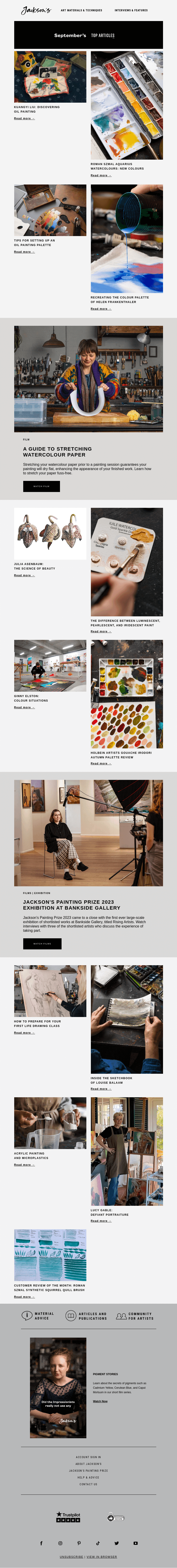 Письмо компании «Jackson's Art» на тему «September's Top Articles»