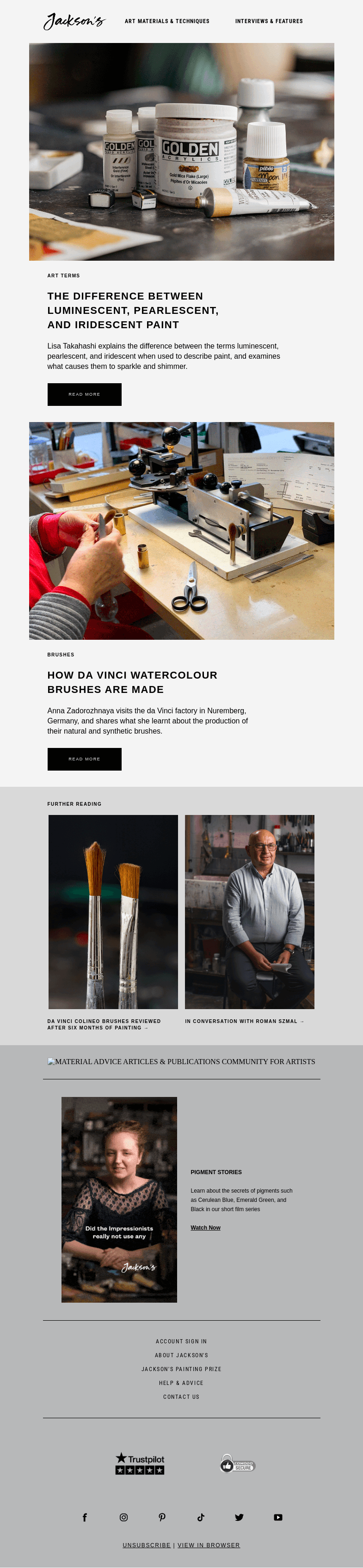 Письмо компании «Jackson's Art» на тему «The Difference Between Luminescent, Pearlescent, and Iridescent Paint»