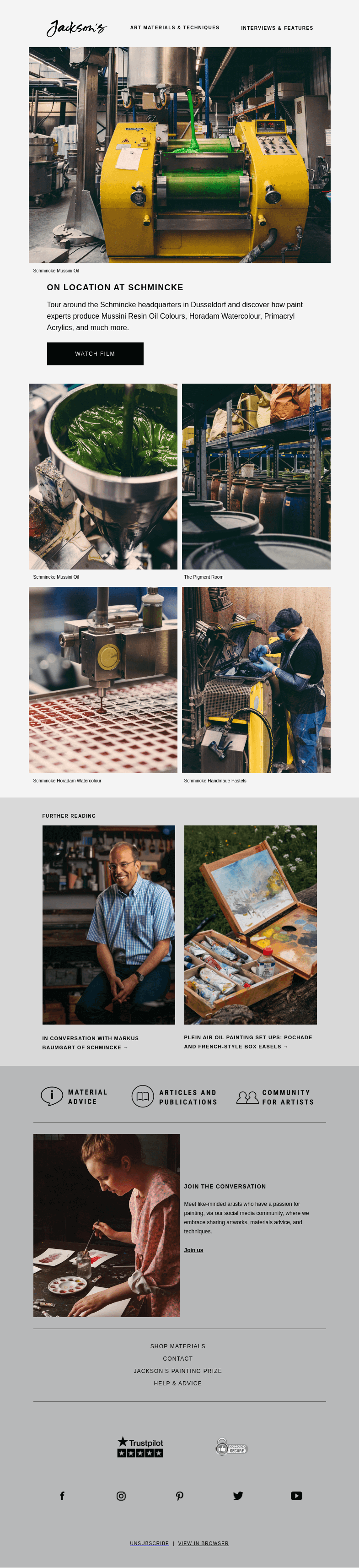Письмо компании «Jackson's Art» на тему «On Location at Schmincke»