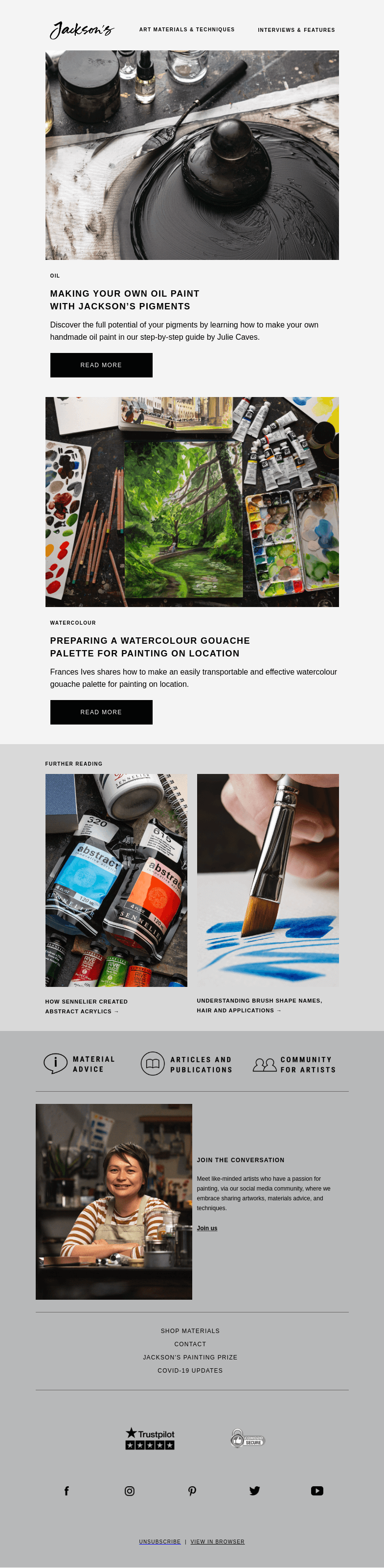 Письмо компании «Jackson's Art» на тему «Make Your Own Oil Paint With Jackson's Pigments»