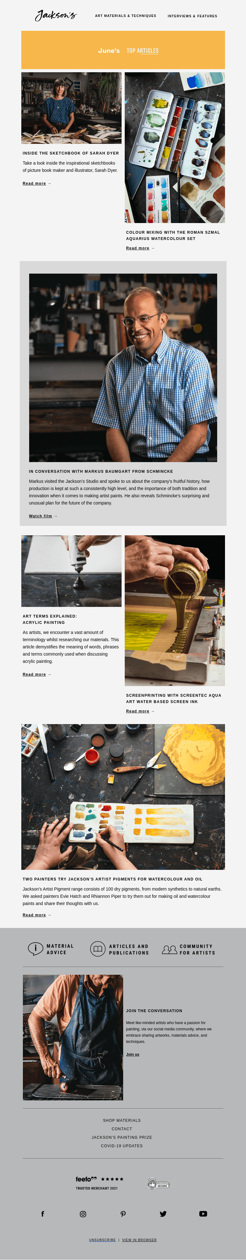 Письмо компании «Jackson's Art» на тему «June's Top Articles»