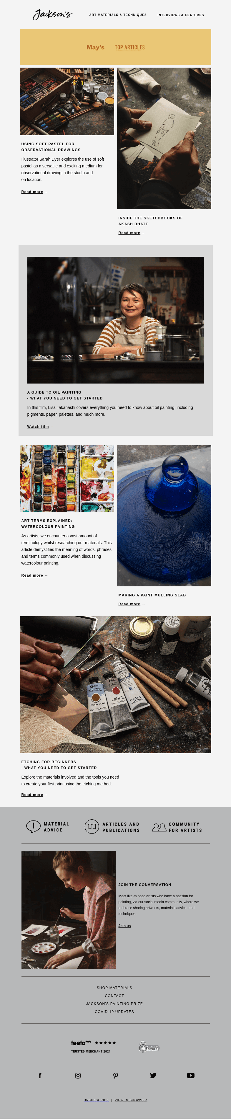 Письмо компании «Jackson's Art» на тему «May's Top Articles»