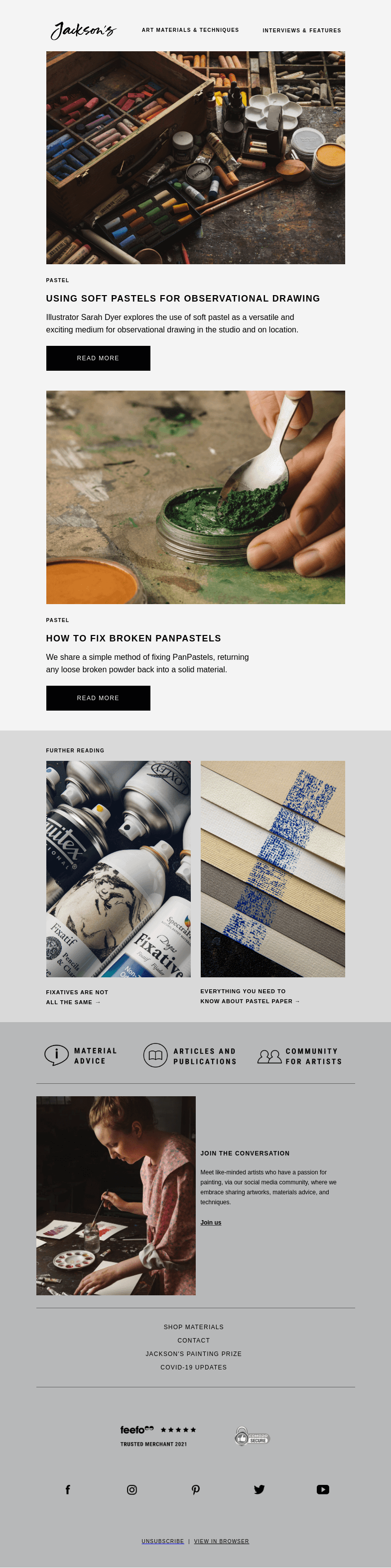 Письмо компании «Jackson's Art» на тему «Making The Most of Soft Pastels for Observational Drawing»