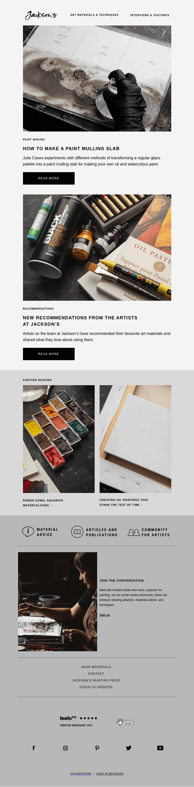 Письмо компании «Jackson's Art» на тему «A Guide To Making a Paint Mulling Slab»